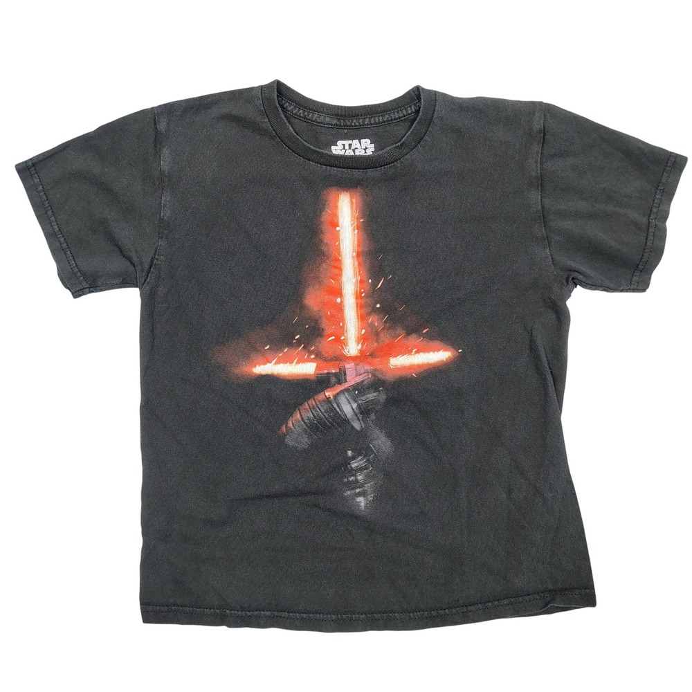 Star Wars T Shirt Kids Small Black Kylo Ren Lightsaber Graphic Cotton Mad Engine